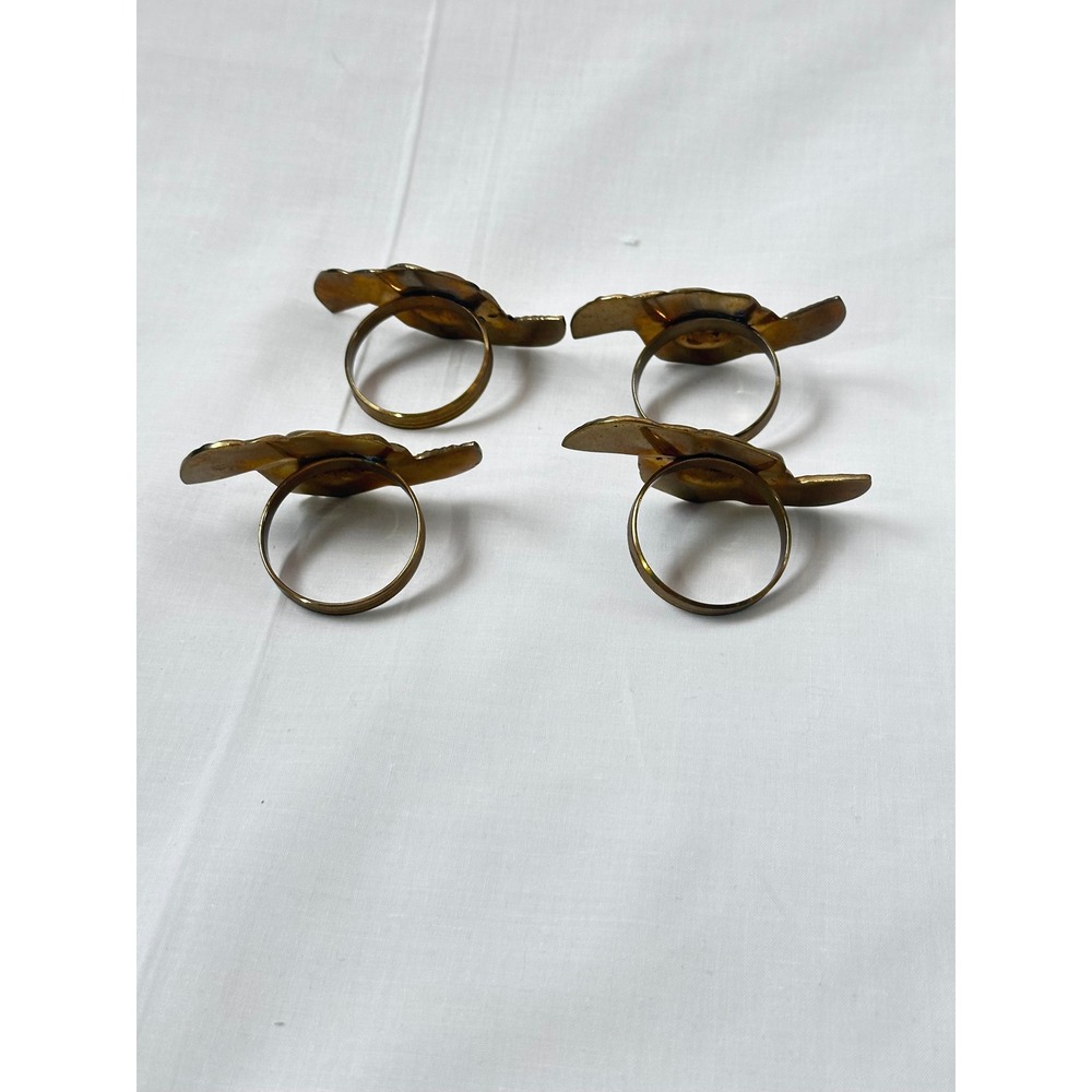 Vintage Brass‎ Rose Napkin Rings Set of 4 Floral Leaf Gold Tone Table Decor